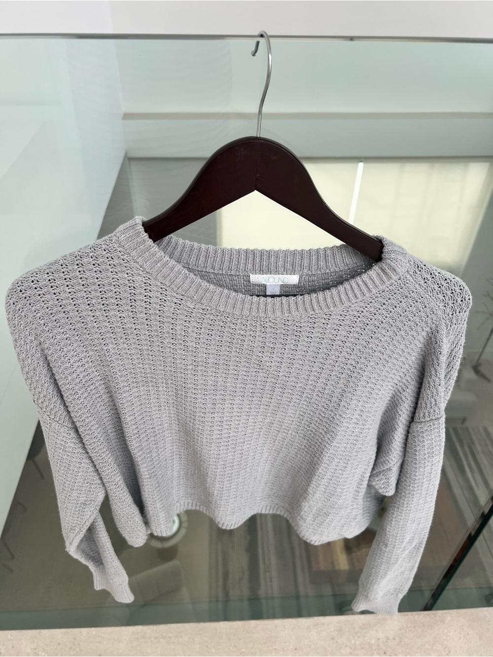Abound Light Gray Waffle Knit Crew Sweater